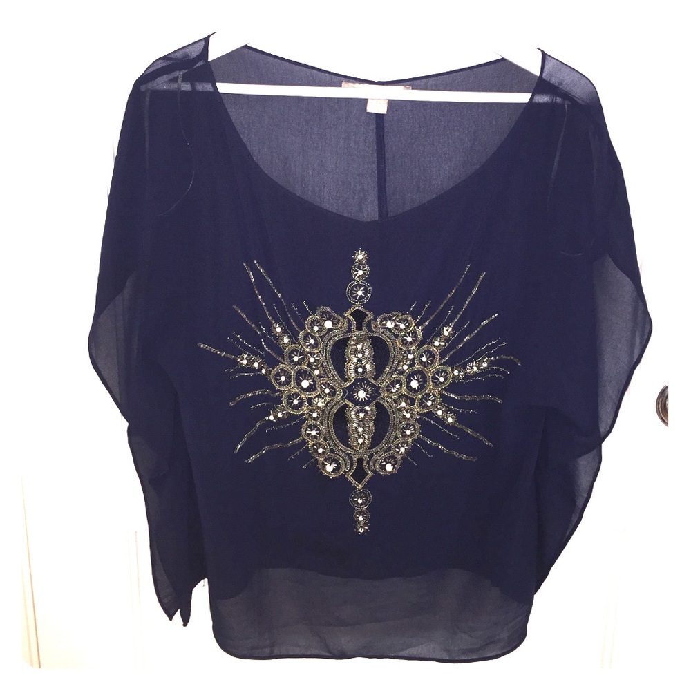 Beaded Navy Blue Tunic, Medium
