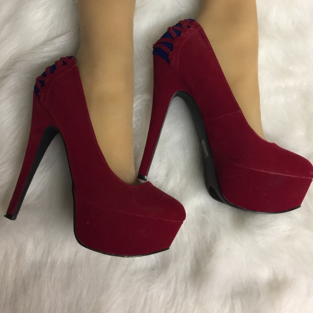 Cupid red velvet platforms size 7 corset detail!