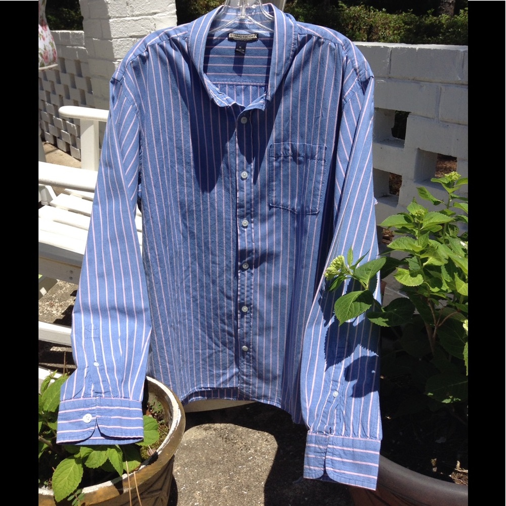 💙💕Blue w/ light pink stripes- Men's Shirt 💕💙
