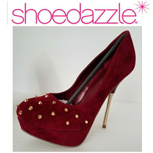 ShoeDazzle Shoes - New Wine Jackie 7.5 heels Platforms gold spikes