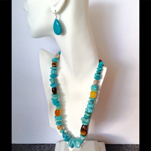 SET OF TURQUOISE NECKLACE & EARRINGS SET. - Picture 1 of 7