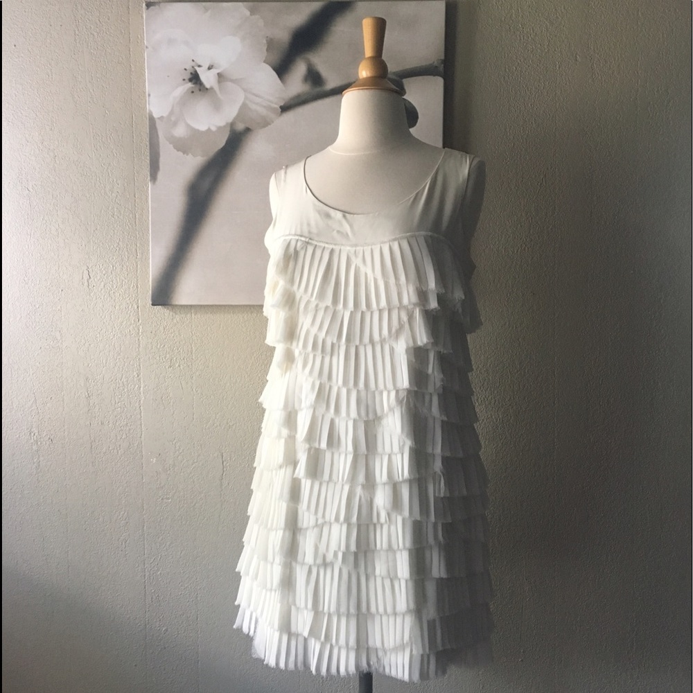 Cynthia Steffe layered ruffle dress cream color