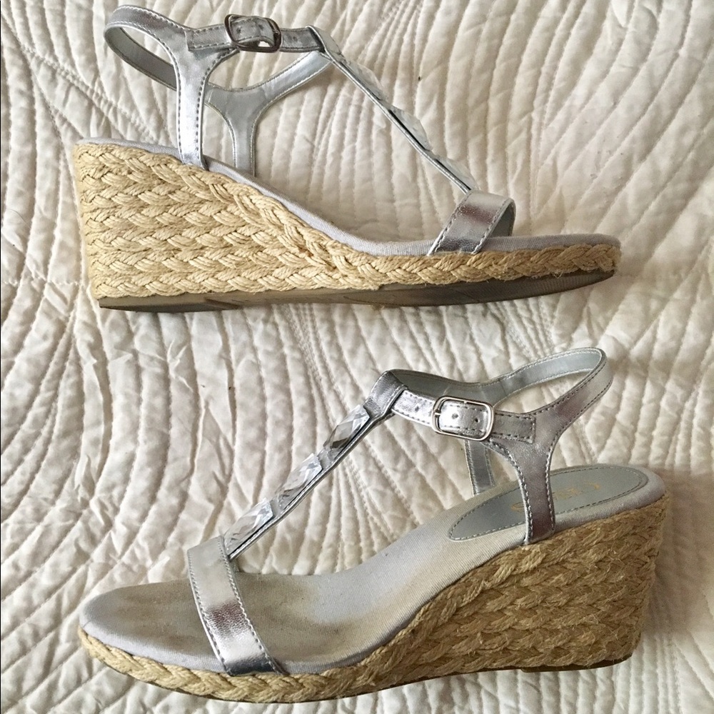 Chaps sliver wedge espadrilles w/ crystals size 9