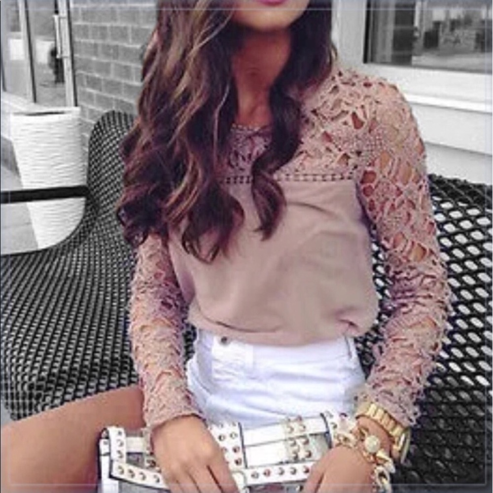 ✔ SOLD lace longsleeve sheer mocha