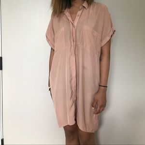 UO effortless, silky, pink button up dress