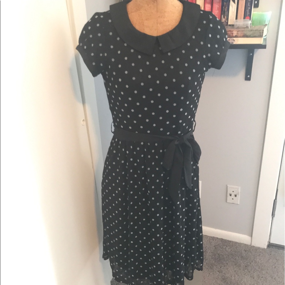 Black lace polka dot dress, Peter Pan collar