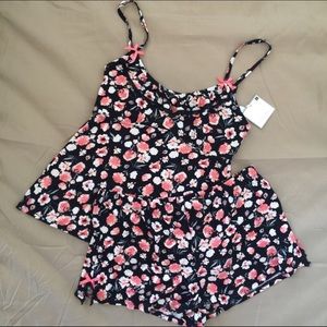 PJ set black and pink floral