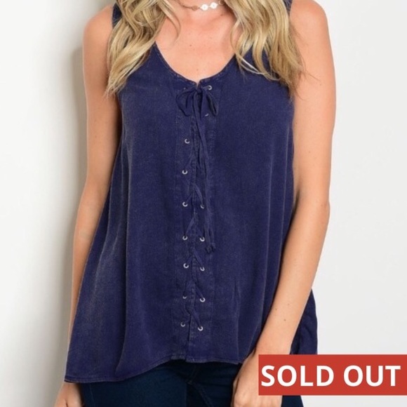 @caradock Tops - Navy Vintage Washed Lace Up Top