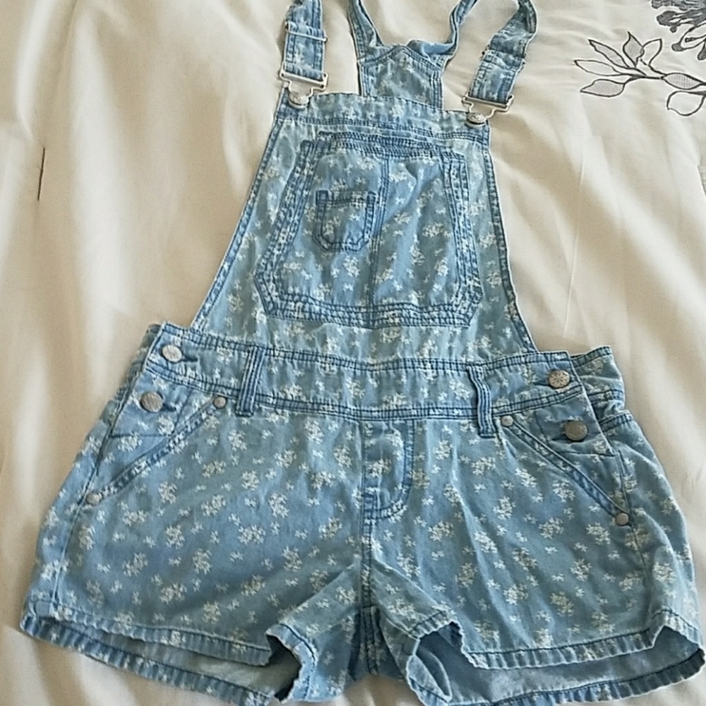 Denim overalls with floral print