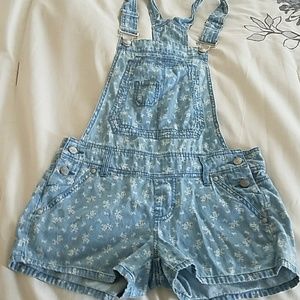 Denim overalls with floral print