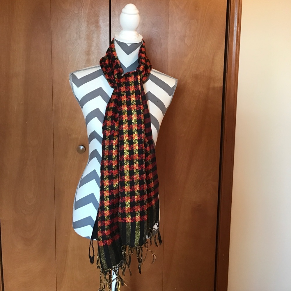 Stunning Red, Black, and Gold Handmade Scarf