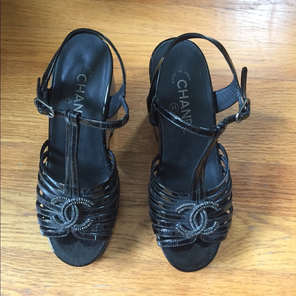 Chanel CC T-Strap Wedges
