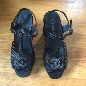 Chanel CC T-Strap Wedges