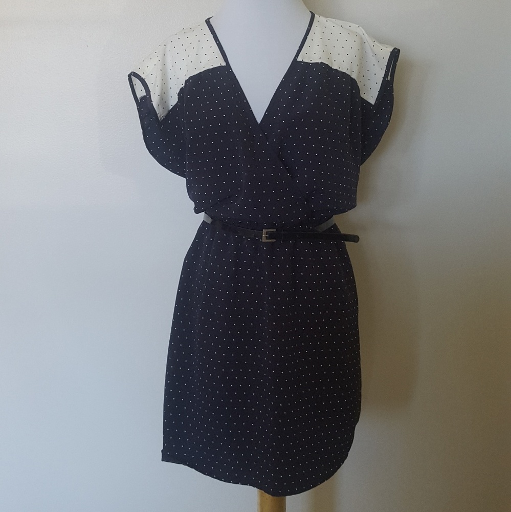Navy blue Polka dot dress.