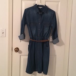 New jean belted chambray dress with pockets.