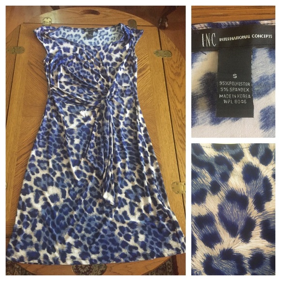 INC International Blue Cheetah Print Dress - Picture 3 of 6