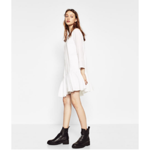 Zara White Cotton Dress w/ Circle Zipper Pull