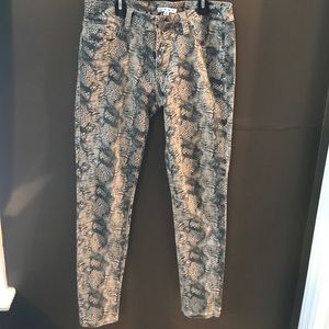 Jean pants.   Snake skin print