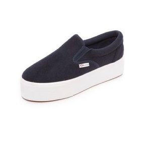 Superga Navy Wool Platform Sneakers