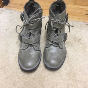 vegan hiking boot-style high heeled bootie