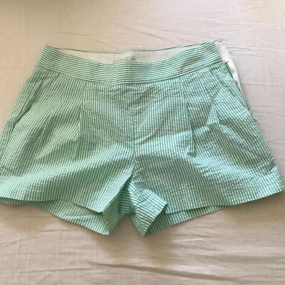Green seersucker J. Crew shorts