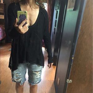 free people black thermal v-neck shirt