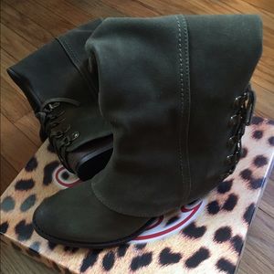 Naughty Monkey Chaotic Olive leather tall boots