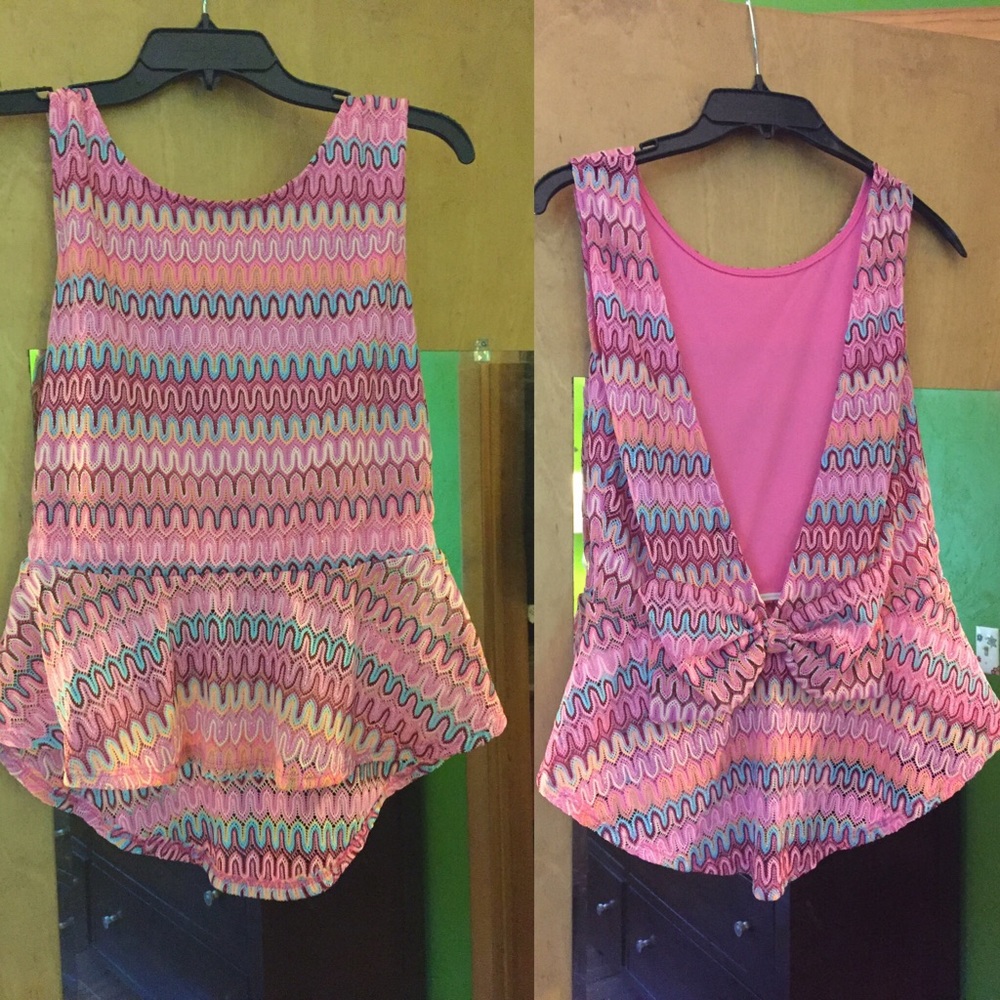 Cute brightly colored backless, peplum tank!