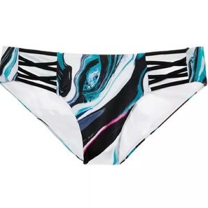 L Blue Marble Swirl Bikini Bottom VS Pink Lace Up L Blue Marble Swirl Bikini Bottom VS Pink Lace Up
