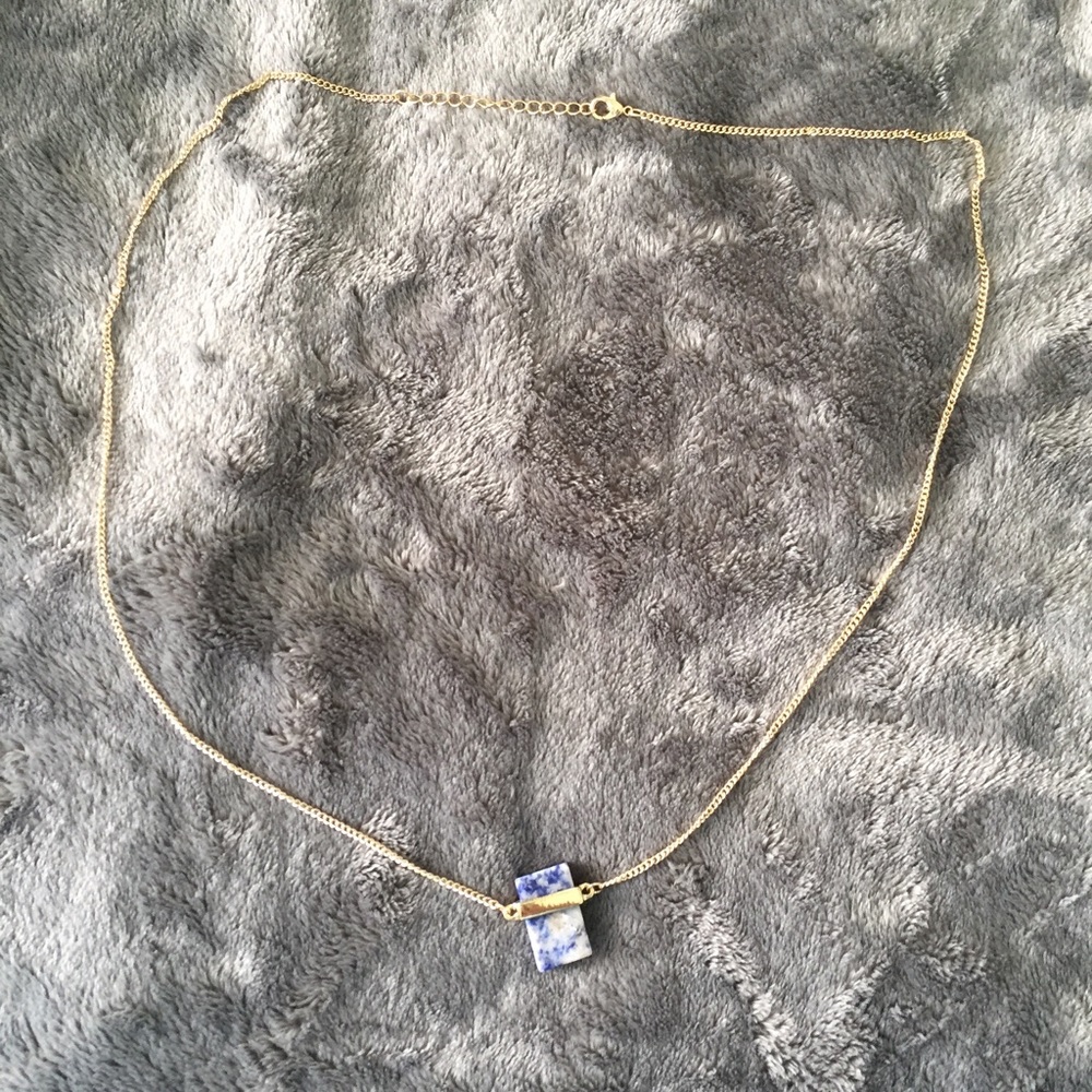 Blue Rectangle Stone Gold Necklace - Picture 4 of 4