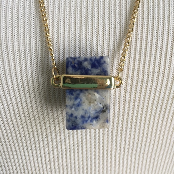 Blue Rectangle Stone Gold Necklace - Picture 2 of 4