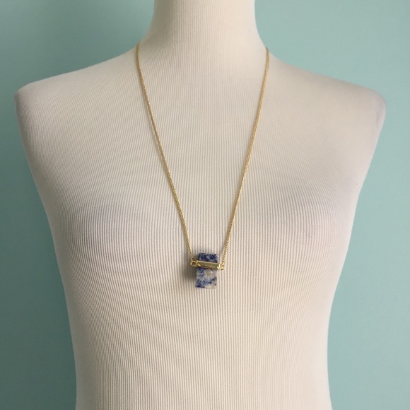Blue Rectangle Stone Gold Necklace - Picture 3 of 4
