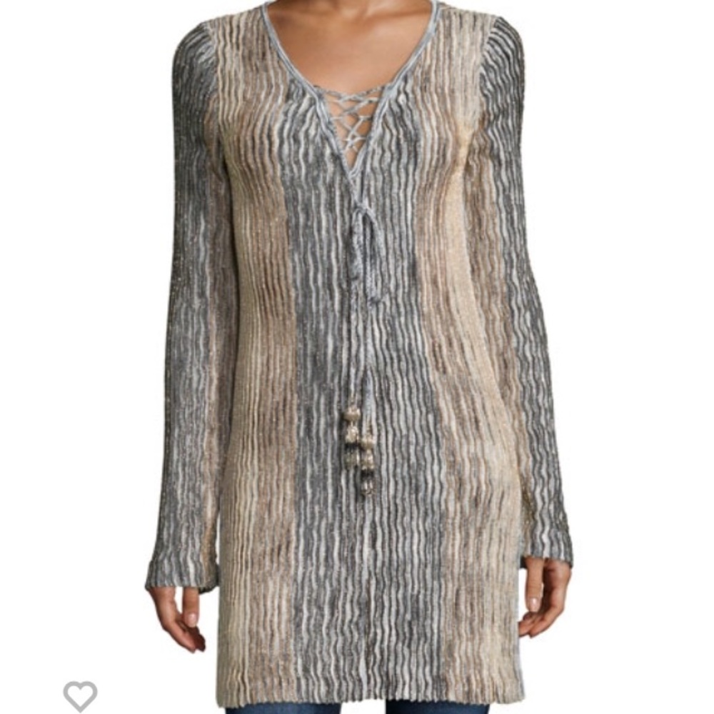 Calypso Maviale Metallic Lace-Up Tunic Sweater