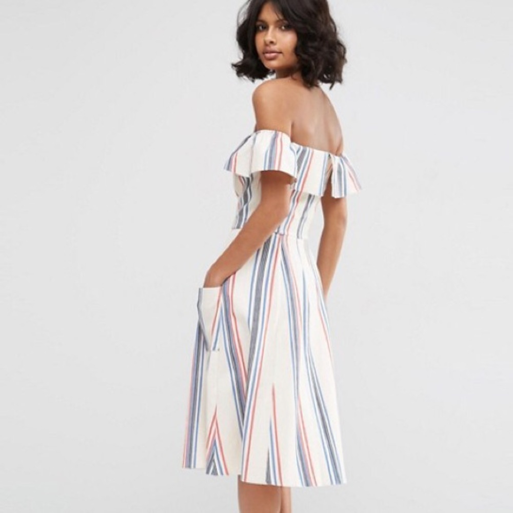 ASOS Off Shoulder Stripe Sundress in Natural Fibre