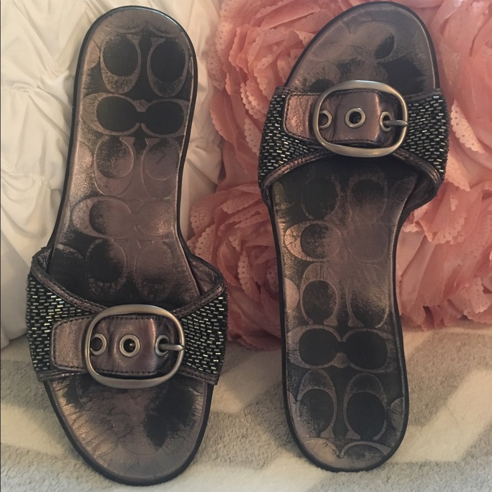 Coach Marlee Gunmetal Beaded Slide Sandal