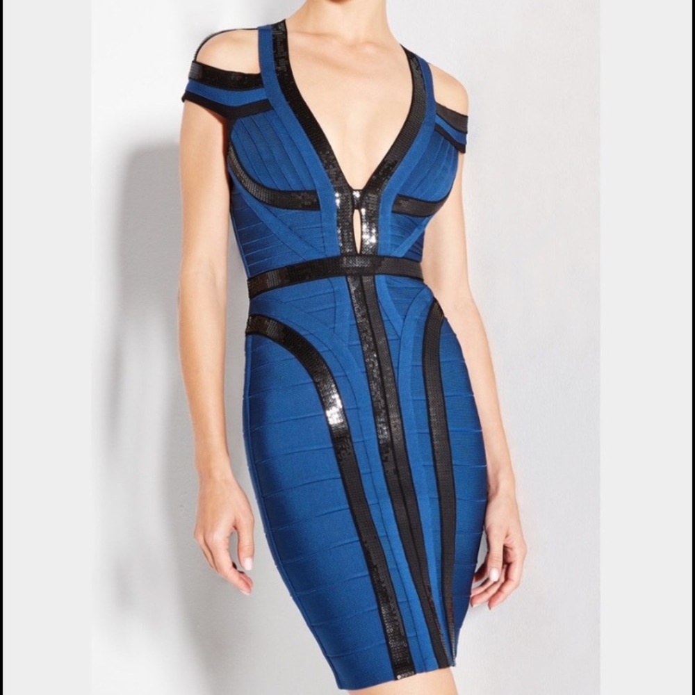 Herve Leger Black and Blue Bandage dress