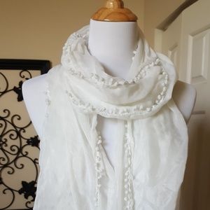 H&M sheer scarf with small pom pom trim
