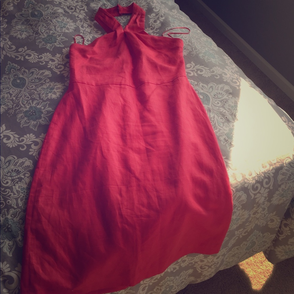 Beautiful salmon pink halter dress.
