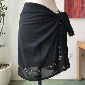 Black cotton sarong embroidered & beaded