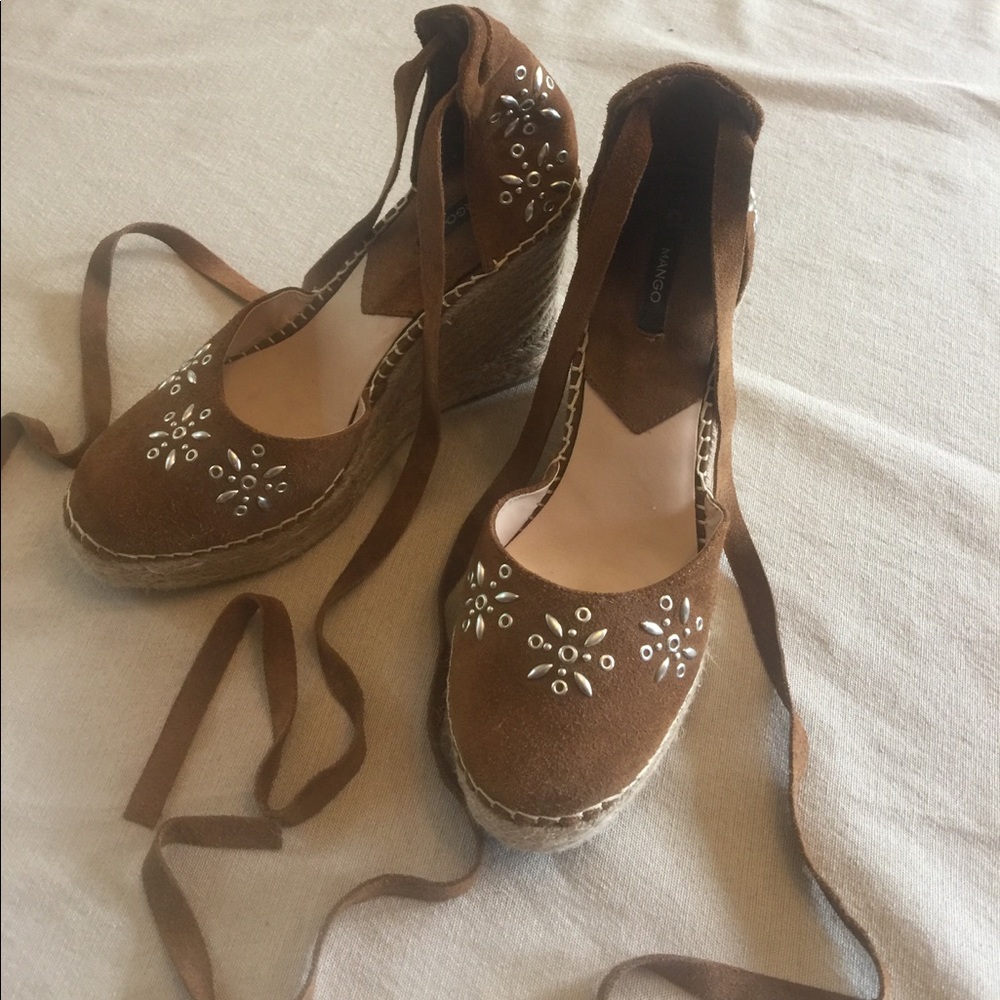 Mango Suede Wrap Espadrille Wedges