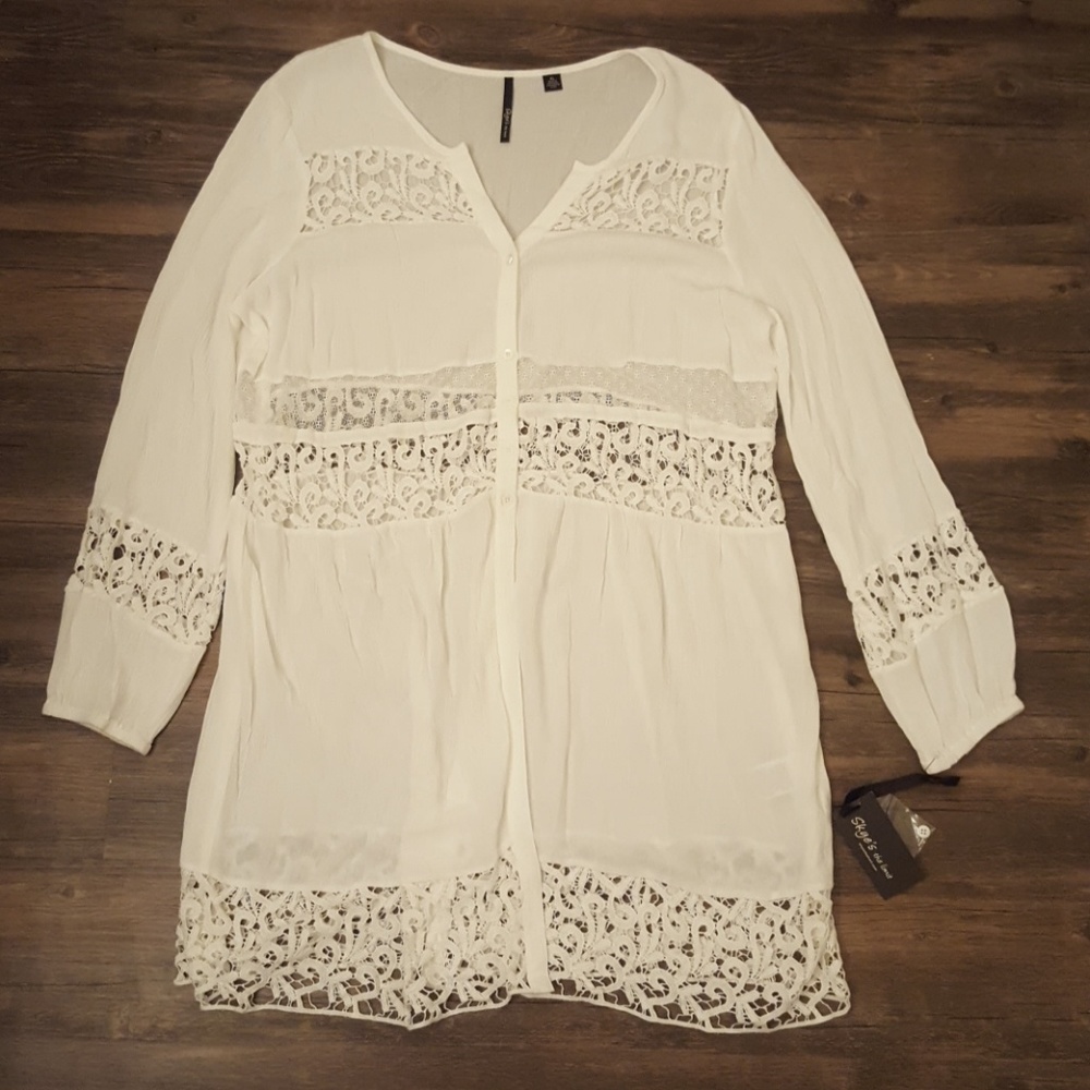 Skye's the Limit White Lace Cover up sz XL NWT