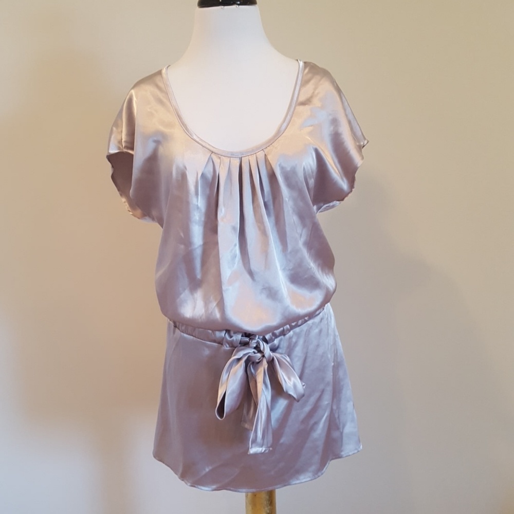 Grey metallic dress.
