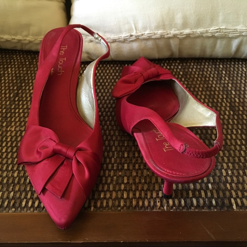 Touch of Nina REd Satin Kitten Heels