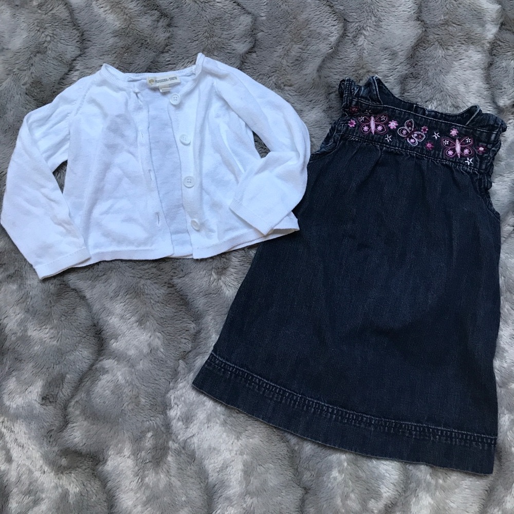 Denim butterfly OldNavy dress Tucker&Tate cardigan