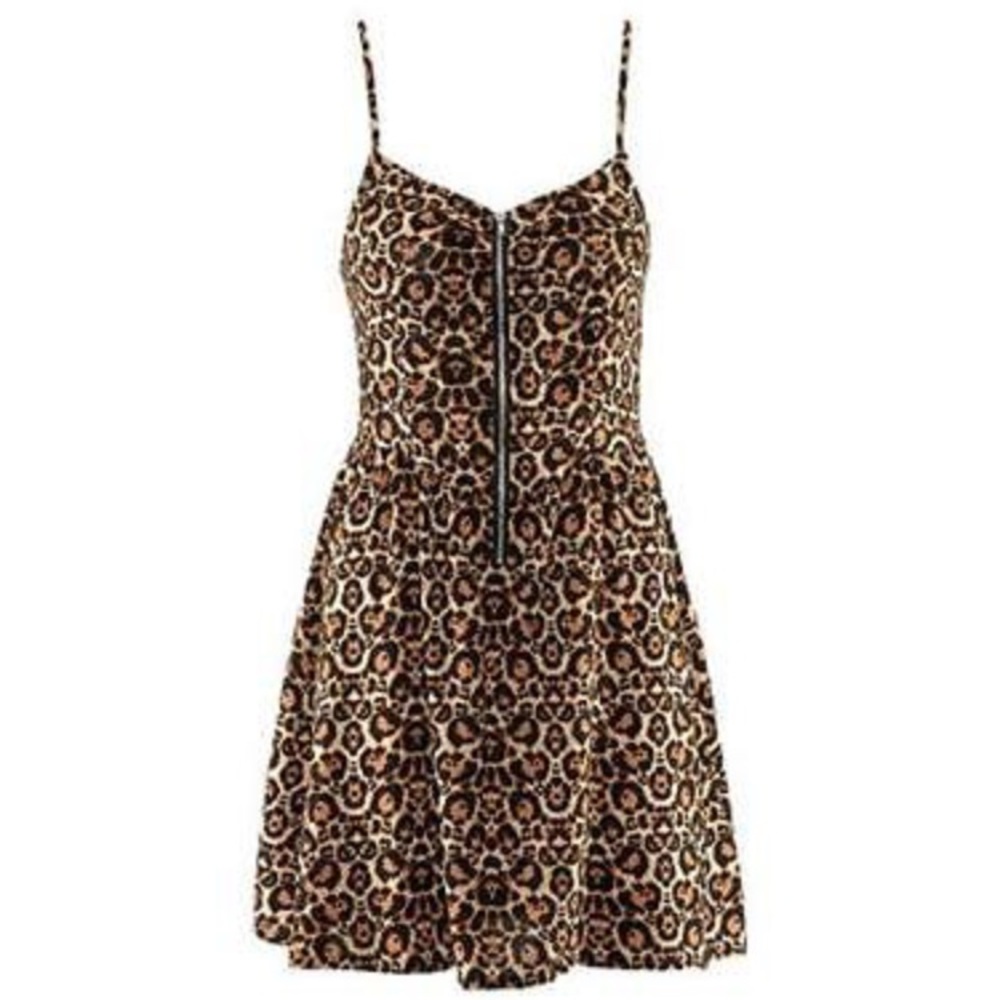 H&M LEOPARD ANIMAL PRINT SKATER ZIP DRESS size 12