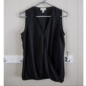 Black Cross-Front Sleeveless Blouse