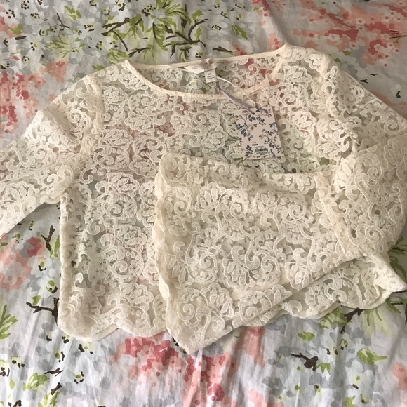 Lauren Conrad lace crop top with bell sleeves - Picture 3 of 4