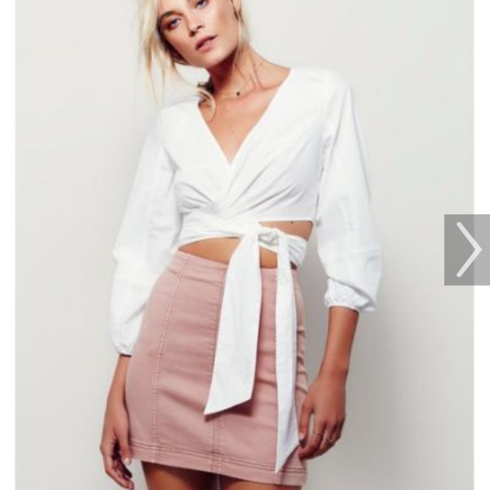 Free people modern femme pink denim mini skirt 2