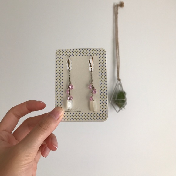 Handmade Pink Moonstone Drop Earrings - Picture 1 of 1