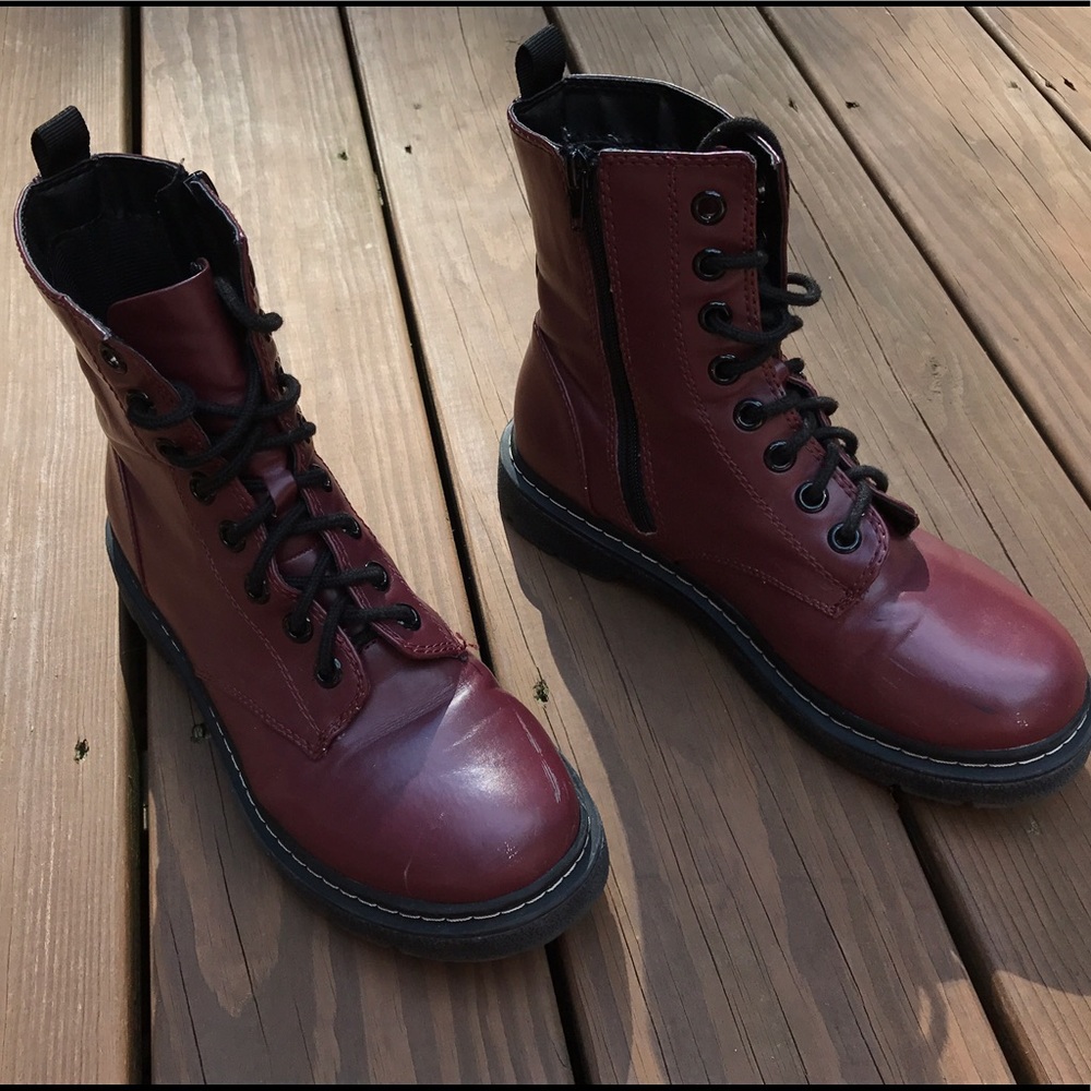 Dark Red Combat Boots